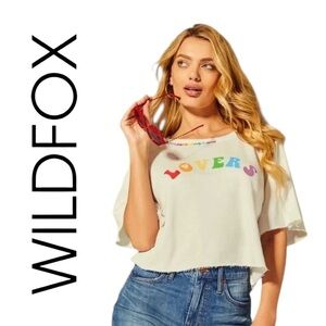 Wildfox Vanilla Vibrant Proud Lovers Billie Crop Tee Women Size Extra Large